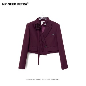 Neko Petra法式安可拉红色时尚套装女春秋马甲阔腿裤小西装三件套