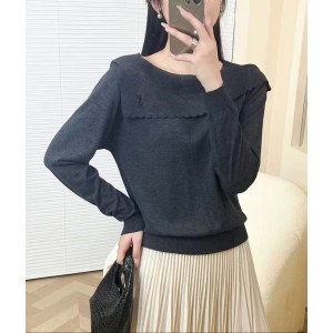 高级感细绵羊毛一字肩针织衫女短外套修身显瘦长袖上衣毛衣打底衫