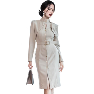 女裝立領單排扣連身裙